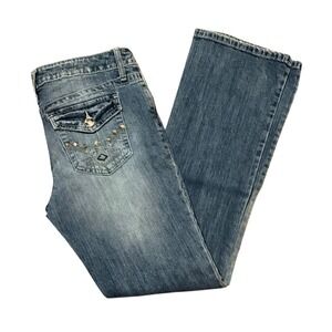 Apt 9 Bootcut Jeans Juniors Size 8 Blue Denim Ripped Distressed‎ Studded Pockets